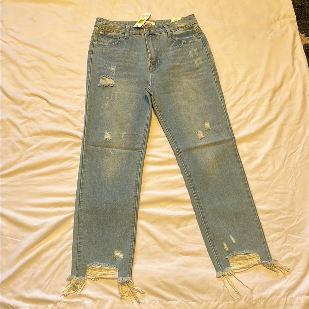 GB girls Blue Straight Leg Jeans with Distressed Details